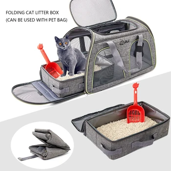 Foldable Mobile Cat Toilets Tray Oxford Cloth Rectangular Travel Kitten Puppy Toilets Portable with Shovel Reusable Pet Products 1