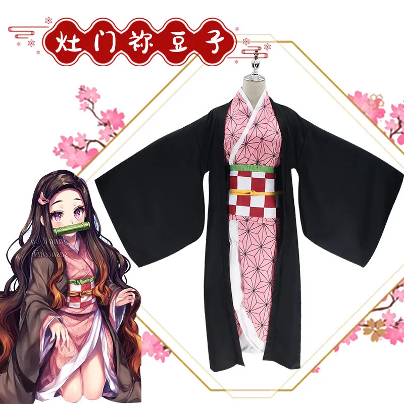 

Kamado Nezuko Cosplay Costume Anime Demon Slayers Kimono Kimetsu No Yaiba Kamado Nezuko Costume Wig Uniform Hallween Women Kids