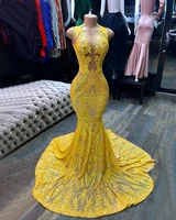 custom yellow sequin meiamid prom dresses long 2022 luxury gowns for black girls sexy african women formal evening gala gown