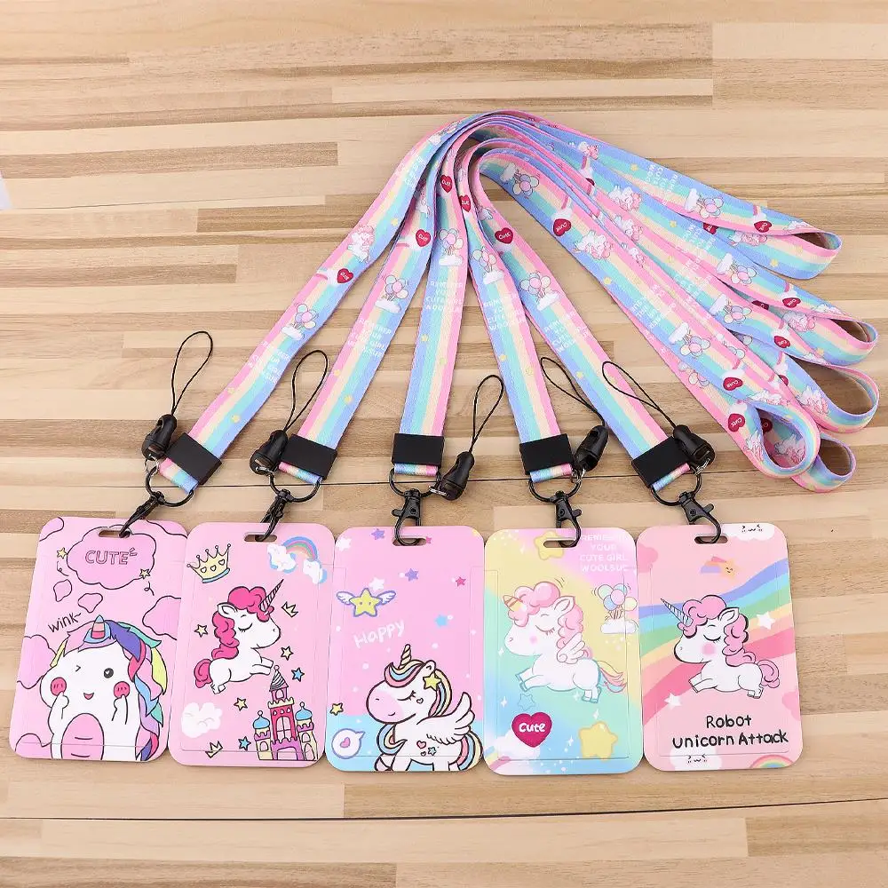 

Cartoon Unicorn Lanyard ID Pass Card Holder Keychains Phone Strap Travel Credit Badge Holder Card Cover Lariat Jewelry