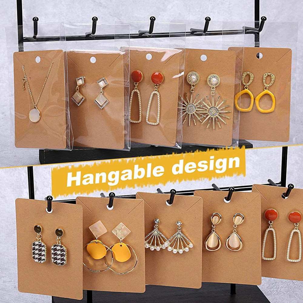 50pcs/Set Earring Display Card With 50pcs Self-Seal Bags Earring Card Holder Blank Kraft Paper Tags Necklace Cards DIY Jewelry