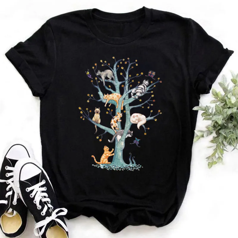 

Summer Women's Harajuku Cat Mom Top Fashion Short Sleeve Cat and Dog Paw Print Women's T-shirt Cute Dog Paw Women's Top Y2k Top