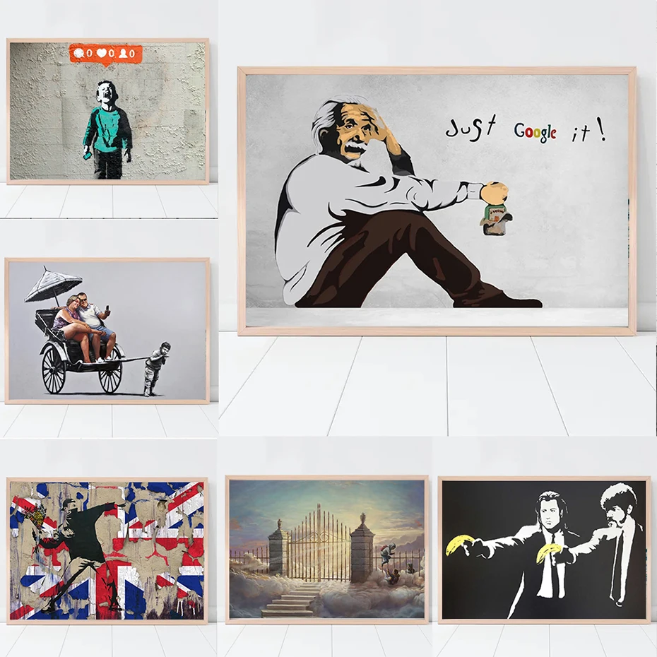 

Banksy Graffiti Wall Art Vintage Posters Jost Google it Canvas Painting by MEMENTO READY to Hang Prints for Living Room Pictures