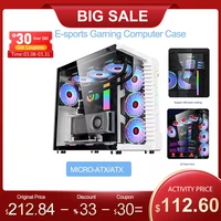GAMEKM E-Sports Gaming Computer Case Support MICRO-ATX/ATX Motherboard Mid-Tower Tempered Glass Panel Desktop PC Case HDD/SSD