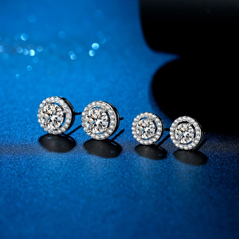 

1-2 Carat Certified Moissanite Stud Earrings For Women Platinum Plating Sterling Silver Diamonds Ear Studs Wedding Fine Jewelry