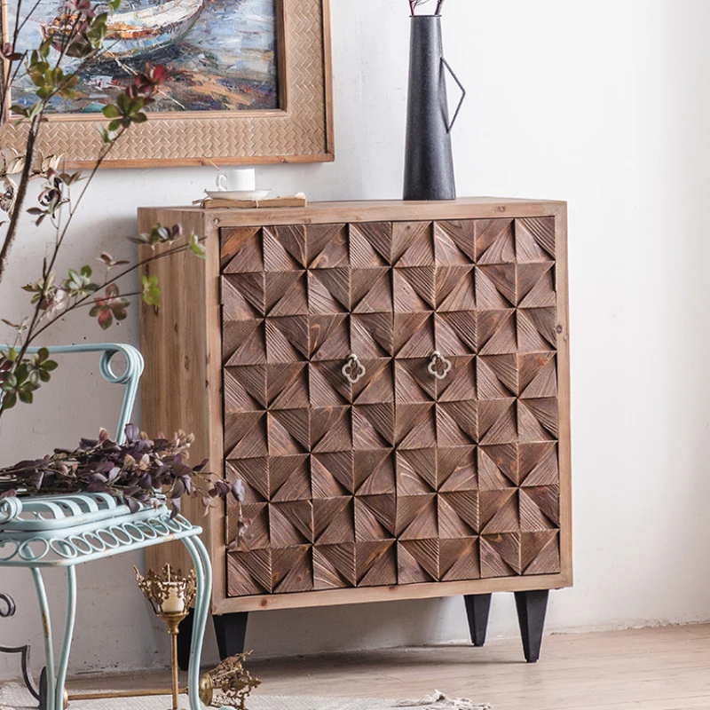 

Retro style American style entry porch cabinet solid wood household door walnut color wall living room storage cabinet storage