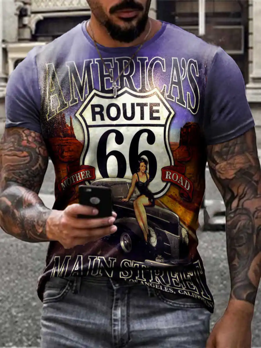 

66 American Road Style T Shirt 3D-Printed Men/Women Sportswear Harajuku 2021 Trending Casual Short Sleeve Oversize Men's Shirt