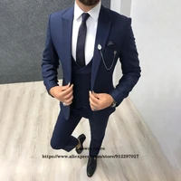 fashion suit for men slim fit 3 piece jacket vest pants set formal wedding groom peaked lapel tuxedo male office business blazer