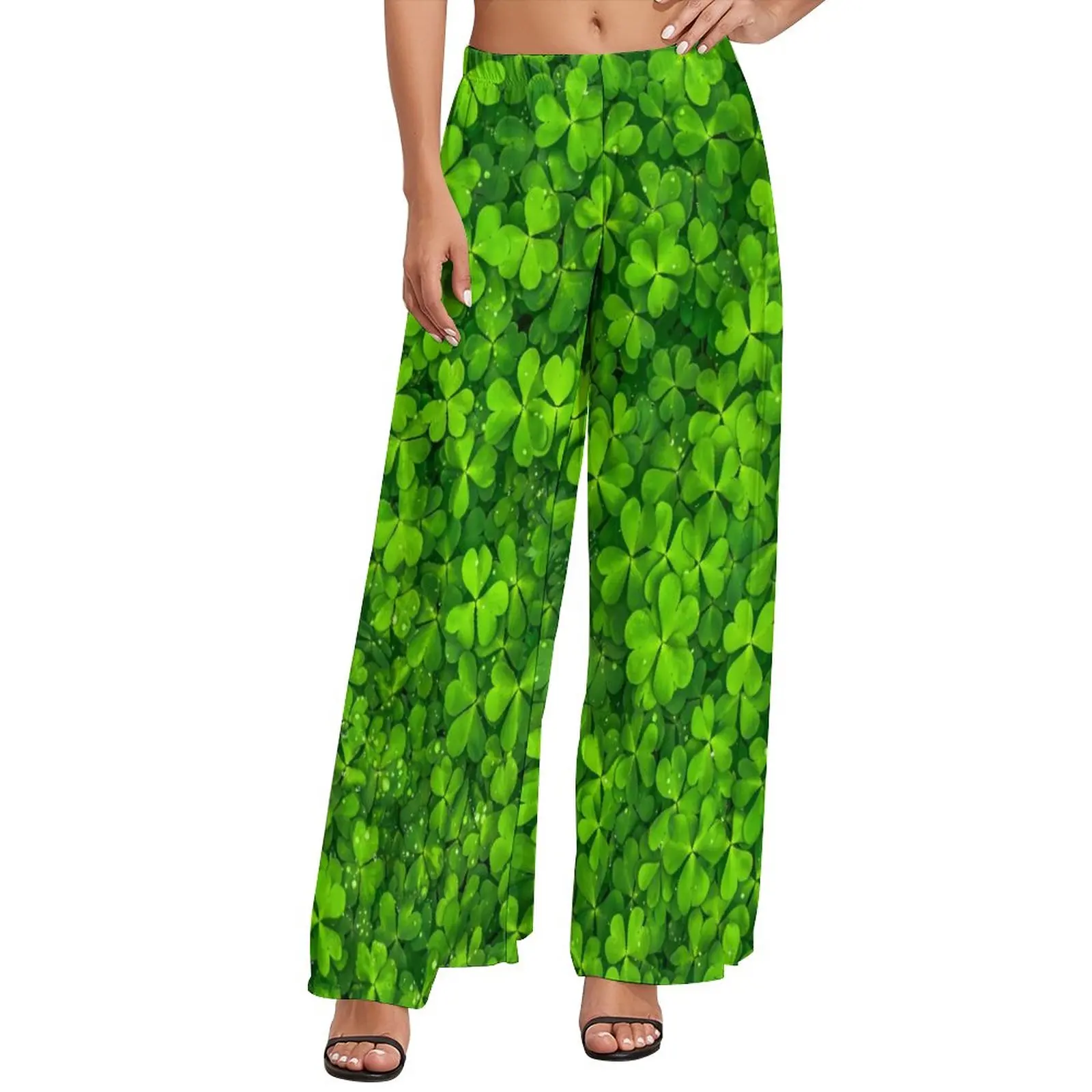 

St Patricks Day Pants Field of Shamrocks Aesthetic Straight Wide Leg Pants Elastic Waist Office Trousers Big Size