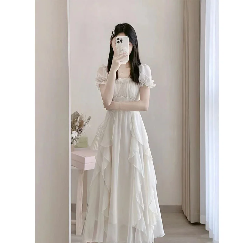 

TUDIO французское Элегантное Длинное Платье с квадратным вырезом в стиле Феи женское летнее платье