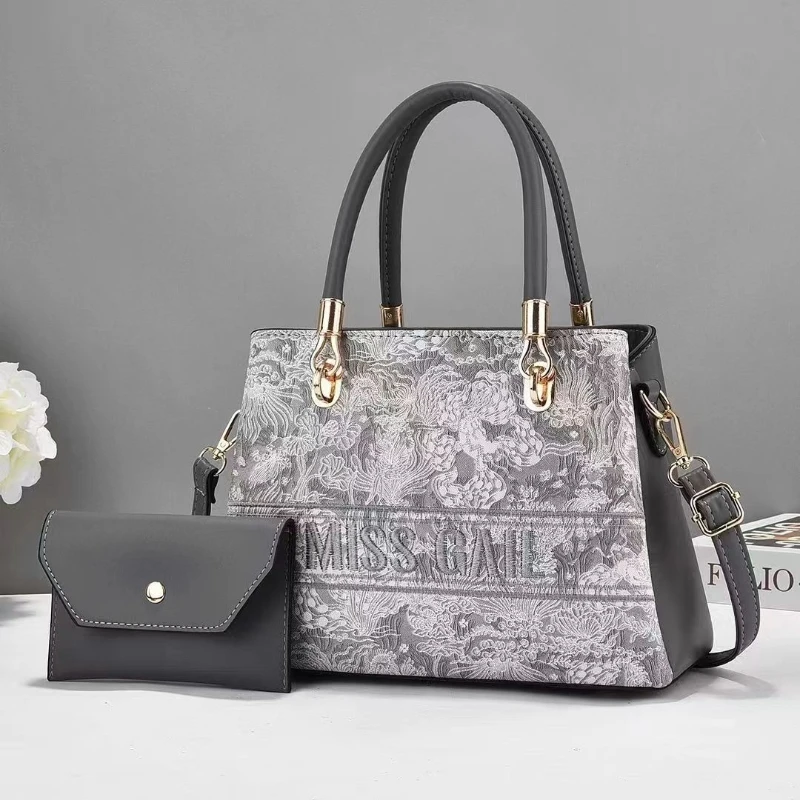 Женская Модная Большая Сумка-тоут С Вышивкой И Двойным Принтом Сумка Через Плечо