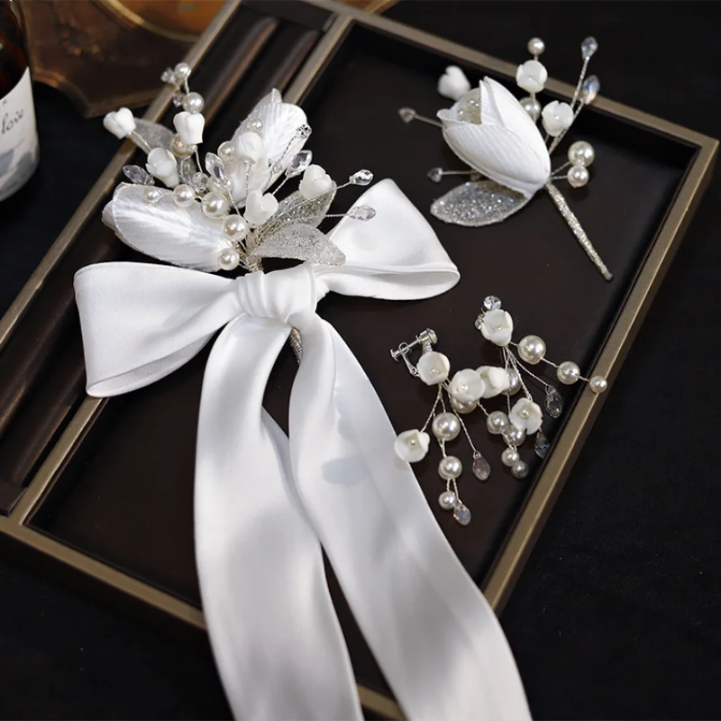 

Bride's Korean hair band tulip fairy beauty ribbon tie low ponytail wedding hair accessories
