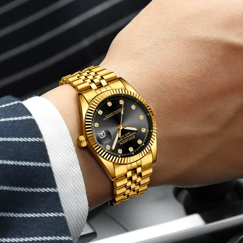 FNGEEN Fashion Couple Watches Stainless Steel Gold Quartz Luxury Women Watches Waterproof Men's Watches Lover Relogios Masculino