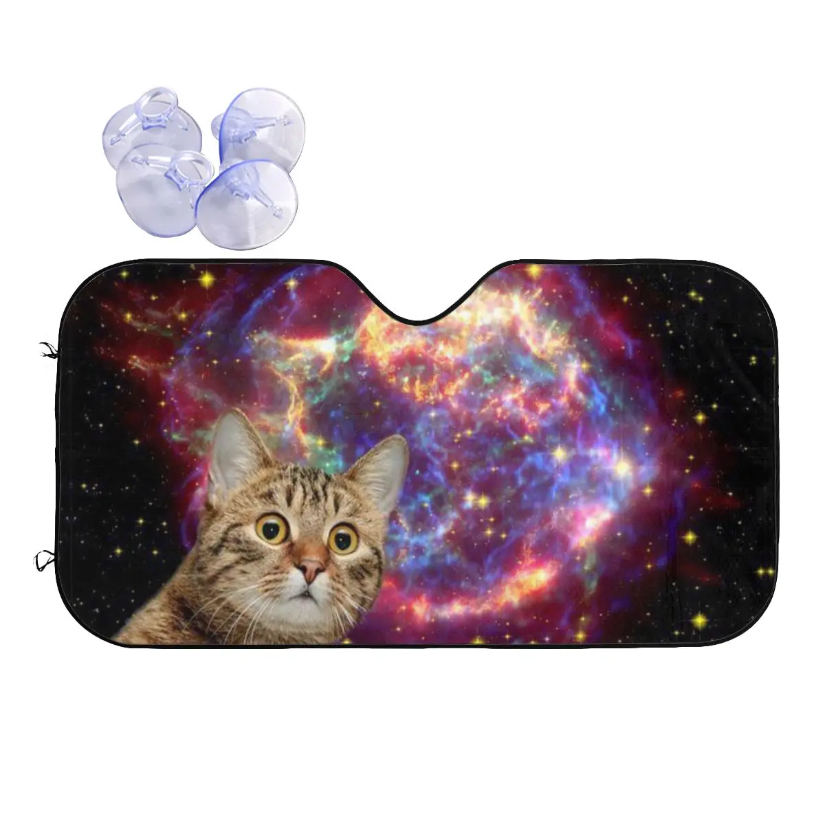 Забавный солнцезащитный козырек для лобового стекла Galaxy Cat 70x130 см, Забавный козырек от солнца из алюминиевой фольги