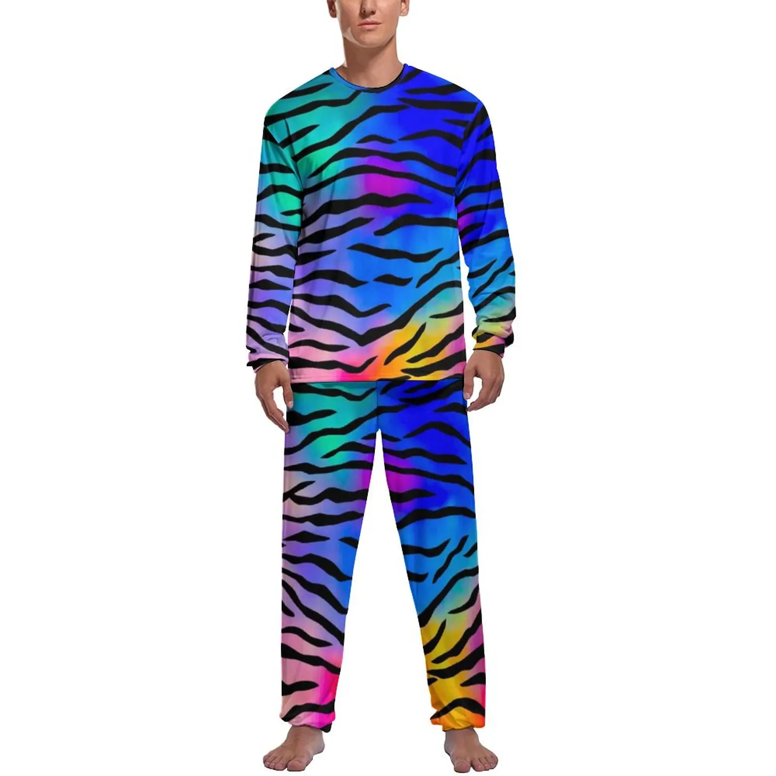 Tiger Stripes Pajamas Autumn Abstract Line Print Casual Home Suit Men 2 Pieces Pattern Long Sleeve Lovely Pajama Sets