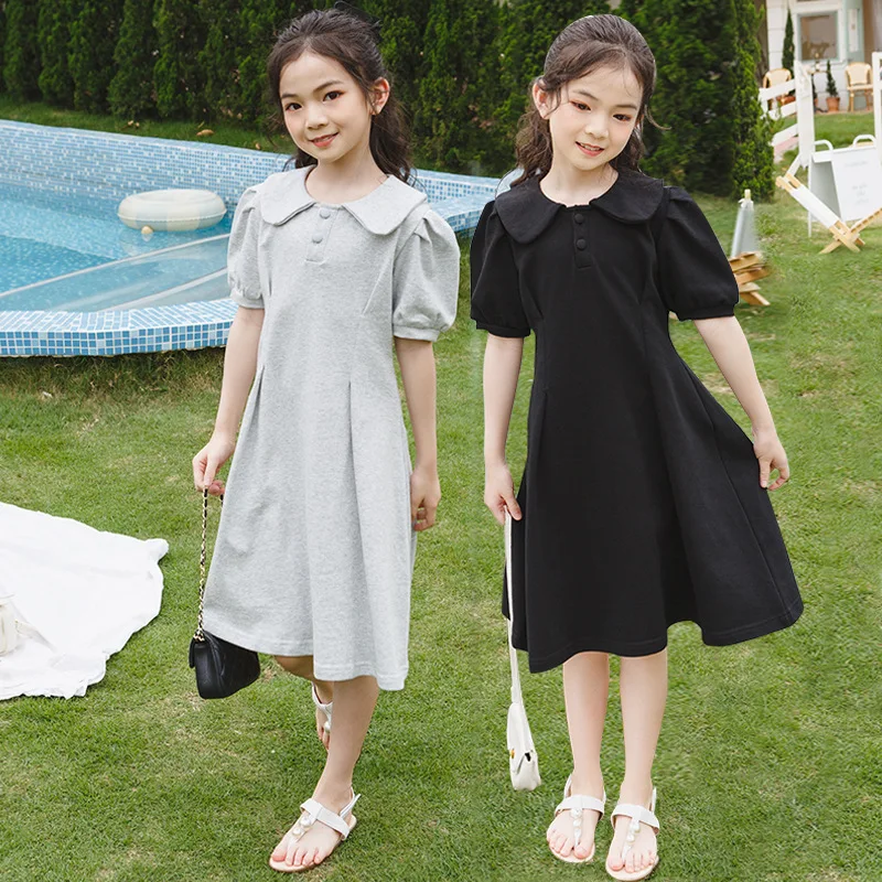 

Платье для девочек с кукольным воротником и пышными рукавами, новинка 2023, летняя повседневная одежда, детское свободное Хлопковое платье, #7344