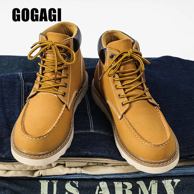 

High Top Mens Boots Casual Leather Women Shoes Fashion Couples Motorcycle Men Ankle Boots Military Lace-Up Botas Hombre