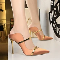 european american sexy point head 10cm thin heels hollow out slotted belt solid color pumps heel ladies party shoes