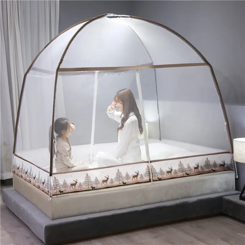 

Cartoon Double-door Yurt Mosquito Net Thickening Encryption Fold Able Installation-free Single-double Mosquito Net