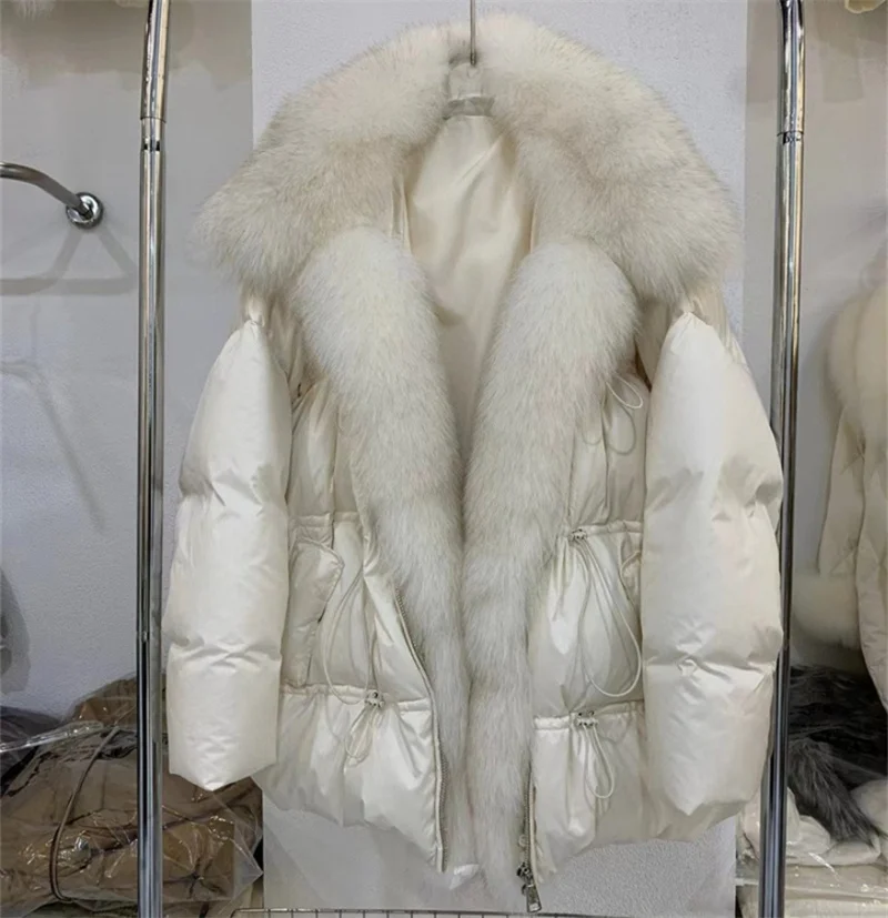 

Новое модное женское пальто с натуральным лисьим мехом, толстое теплое пальто с гусиным пухом, зимнее пальто, женская верхняя одежда, пуховики