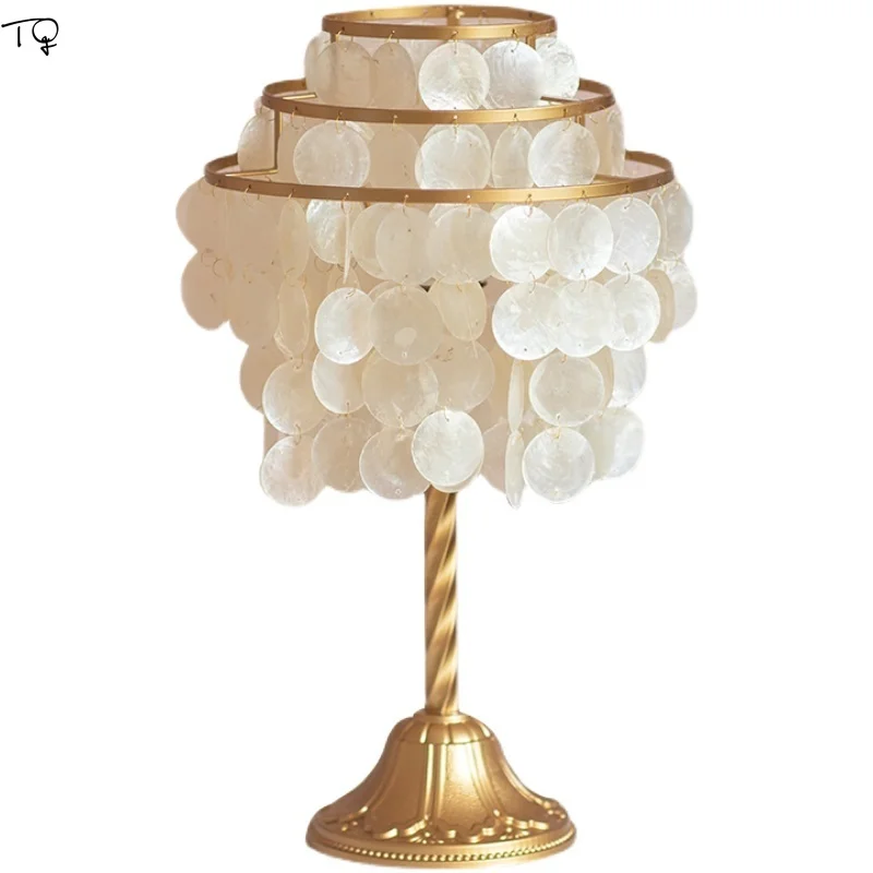 

French Design Luxury Chime Retro Shell Table Lamp LED E27 Atmosphere Warm Desk Lights Girl Heart Princess Room Bedroom Bedside