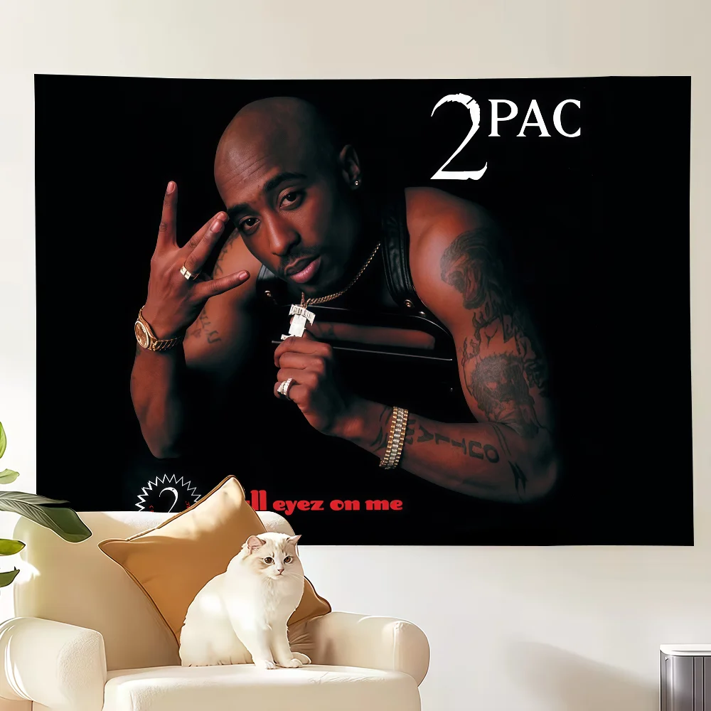 Фото Украшение флага рэпера All Eyez on Me, 2 упаковки, художественный пикник, T-Tu-pac, вечерние дома, S-Sha-kurS, подвесной баннер для кемпинга, вечеринки на открытом воздухе №2