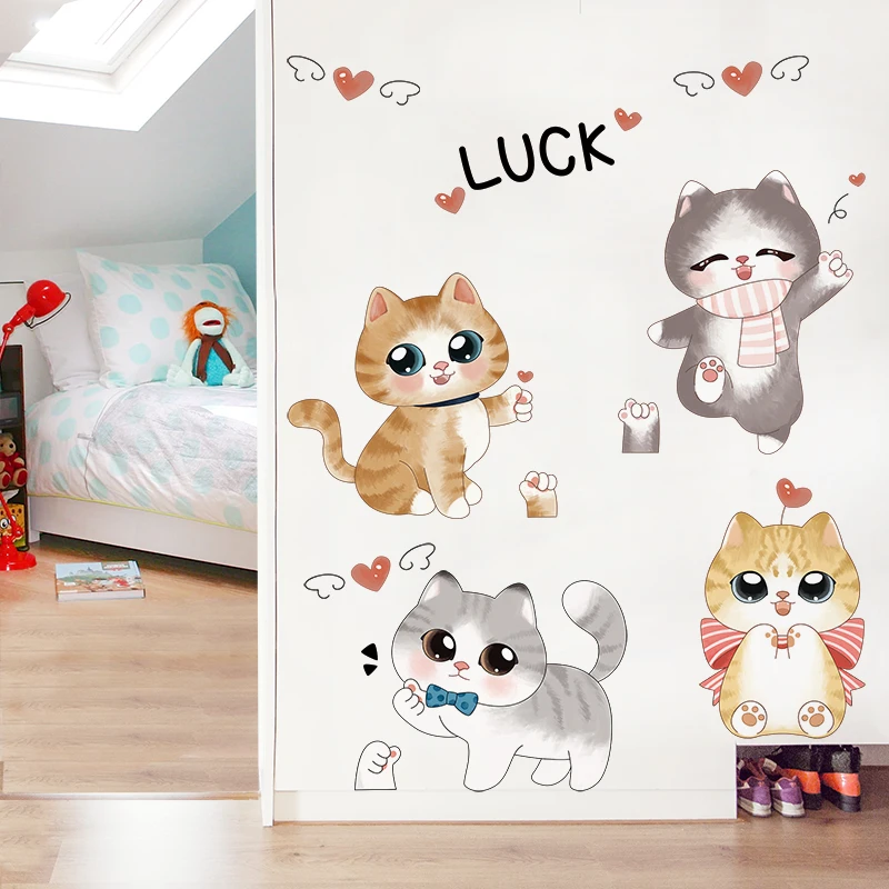 

[SHIJUEHEZI] Cartoon Cats Wall Stickers DIY Moggy Animals Mural Decals for Kids Rooms Baby Bedroom Kindergarten Home Decoration