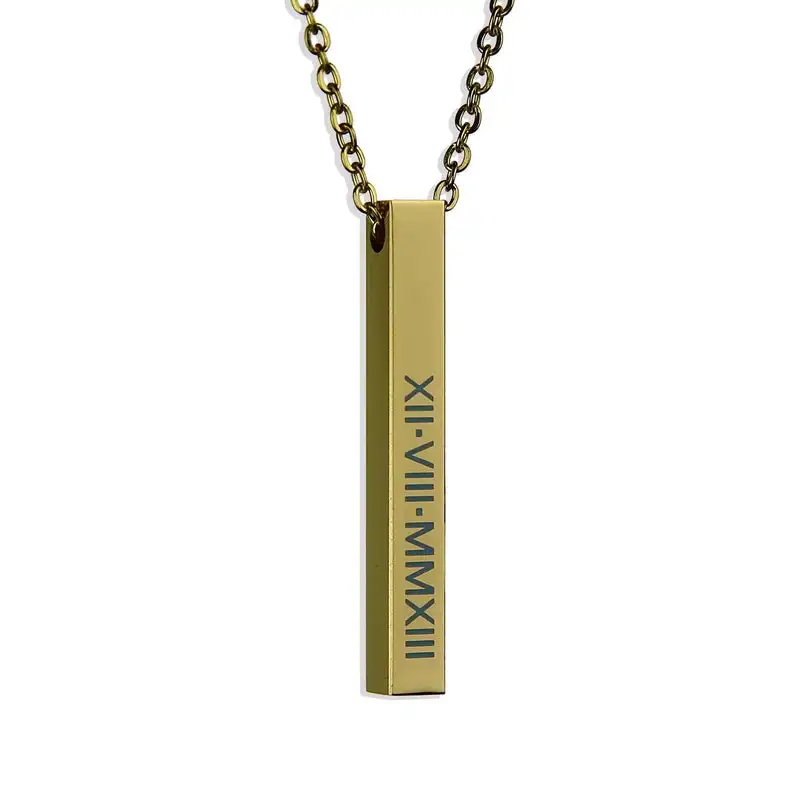 

CUSTOM ENGRAVED 3d BAR Laser Engrave Pendant Gold, Personalize Stainless Steel 4 Sided Bar Necklace, Rose Gold Vertical Initial
