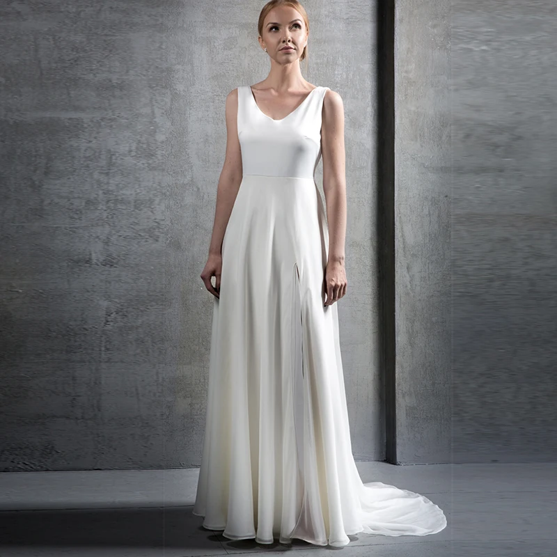 

I OD Simple Wedding Dresse 2023 3D Puff Sleeves A-Line Big Bow Elegant Sceep Plum Suknia Slubna Chiffon Bridal Gown Sweep Train