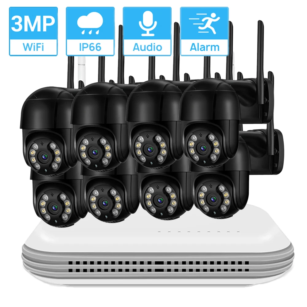 

1080P 8CH Wireless CCTV System HD NVR Kit AI Face Detect Two Way Audio H.265 Outdoor 3MP PTZ IP Camera Set Video Surveillance