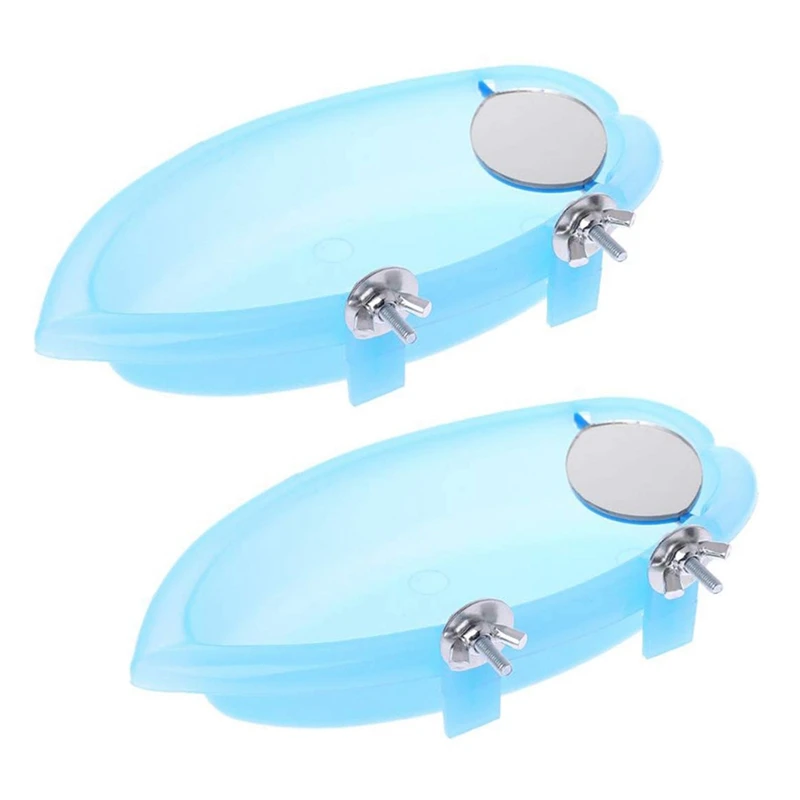 

2X Bird Bath With Mirror Toy For Pet Small Medium Parrot Parakeet Cockatiel Conure Budgie Bathing Tub Food Feeder