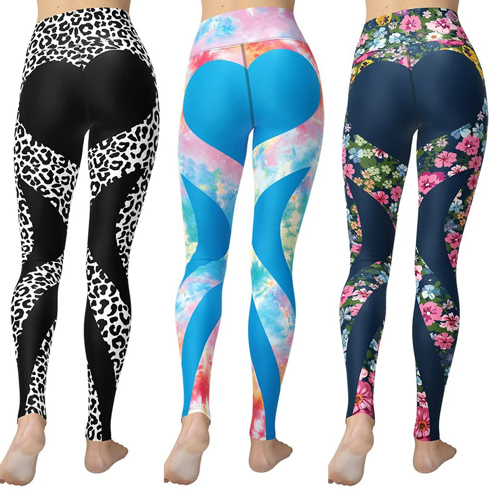 

Women Print Heart Shaped Yoga Pants Fitness Workout Sports Running Leggings Sexy Push Up Gym Pants Yoga Leggings