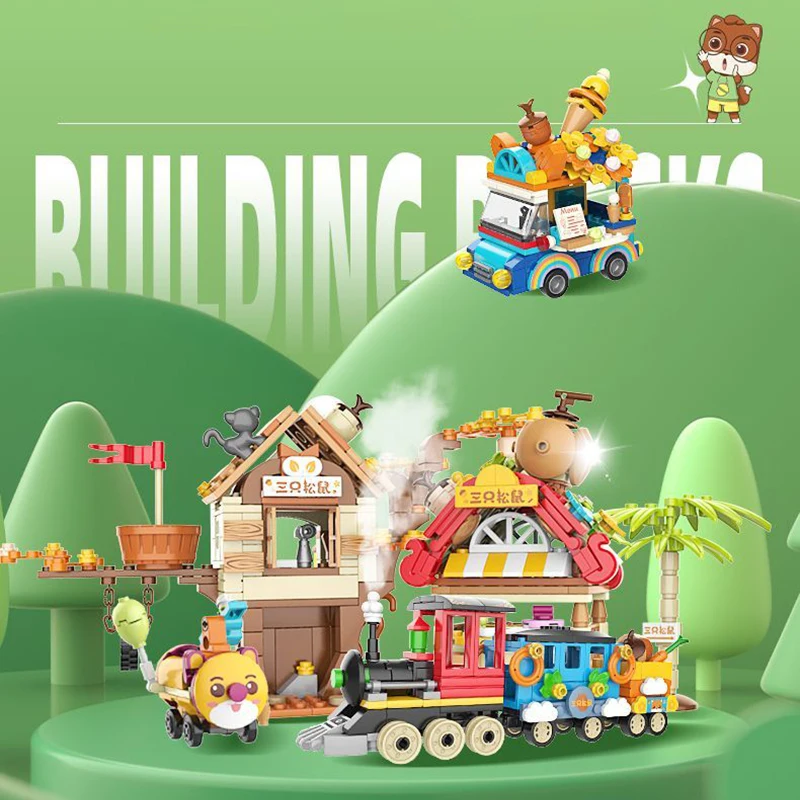 

Детский конструктор «городская улица», магазин фаст-фуда, дом с леса, поезд, животные, мороженое, Классические мини-кубики, Детские креативн...