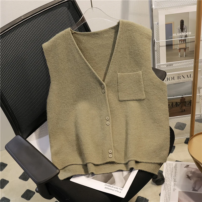 

23965 (2, 6 row under the 3) film v-neck pure color knitted vest vest pocket [3061] 24