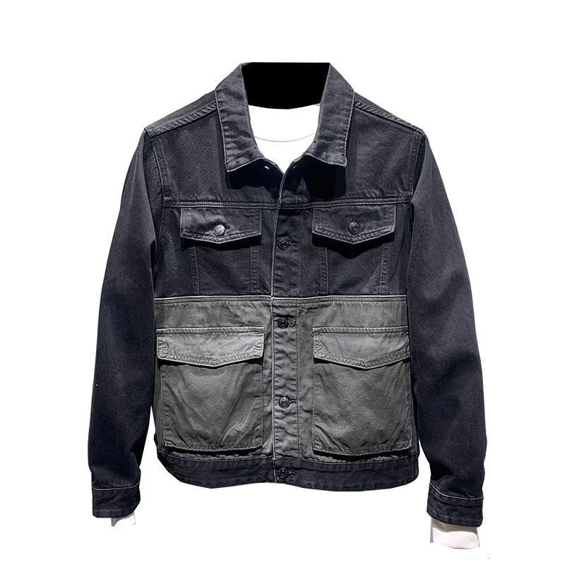 

Мужская джинсовая куртка с контрастной строчкой, Повседневная Свободная Повседневная куртка в стиле сафари, весна-осень 2023