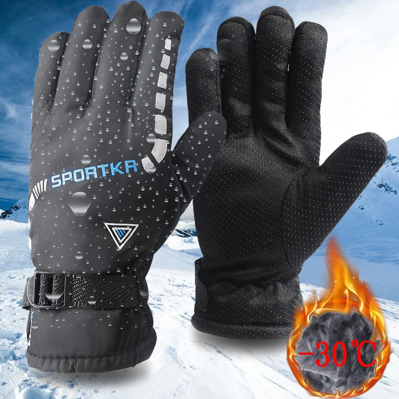 

Winter Outdoors Skiing Gloves Men Women's Motorcycle Glove Non Slip Waterproof Full Finger Mittens Velvet Thickened Warm Mitten