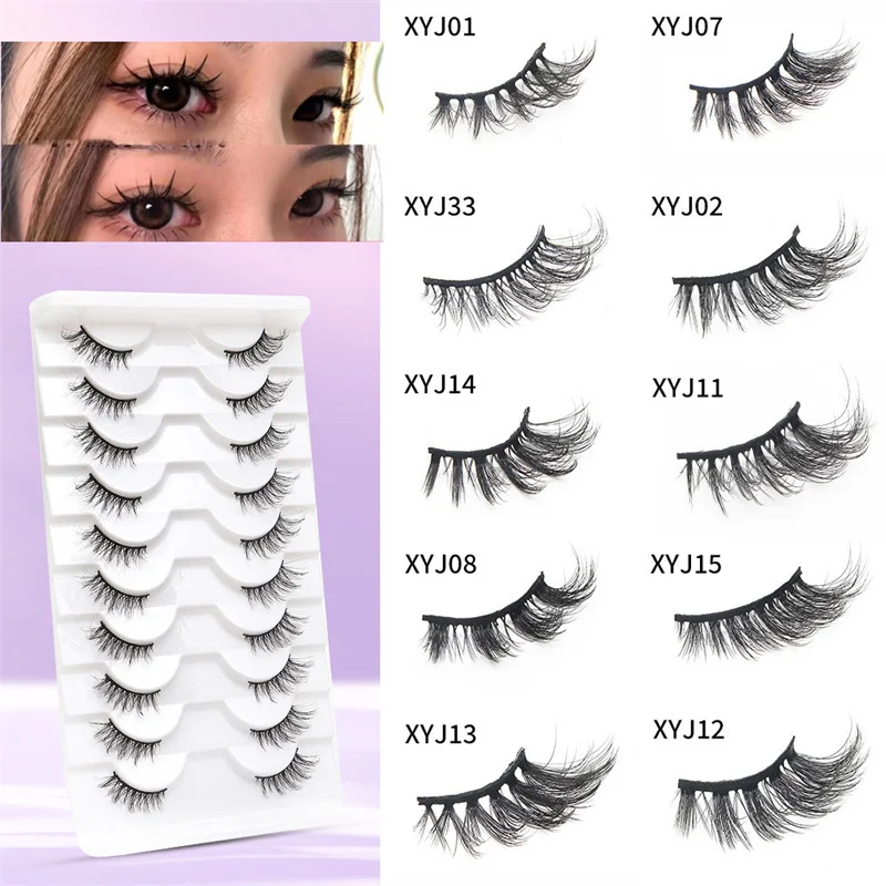 

10Pairs Half Lashes Natural False Eyelashes Fake Lashes Wispy Long Makeup Faux 3d Mink Lashes Eyelash Extension Mink Eyelashes