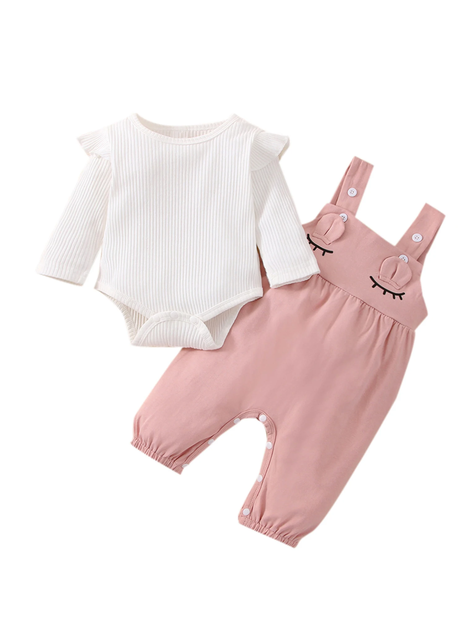

Newborn Baby Girl Clothes Ruffle Romper Eyelash Overalls Outfits Cute Baby Clothes Girl 2pcs Infant Clothing Set