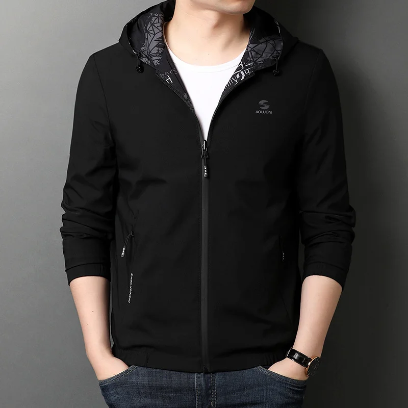 

autumn spring Br coat clothing 2023 new middle-aged and young men's double-sided hooded Korean casual jacket