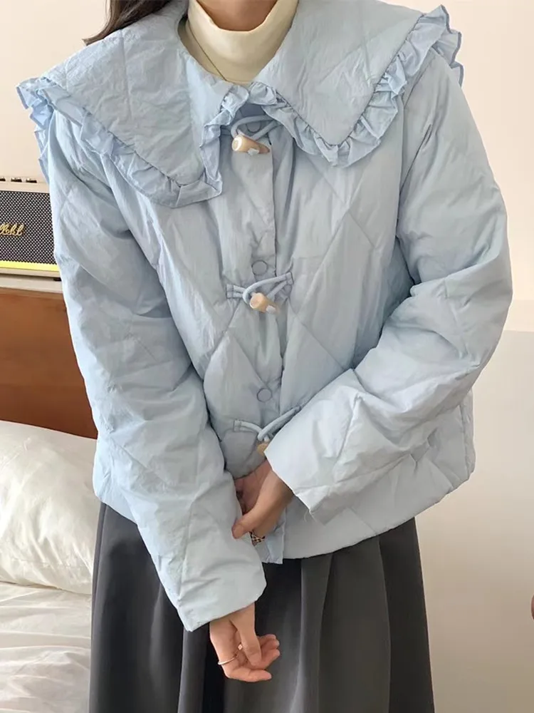 

Fitaylor Winter Women White Duck Down Coat Female Turn-down Collar Horn Button Jacket Casual Lady Light Puffer Parka Outwear