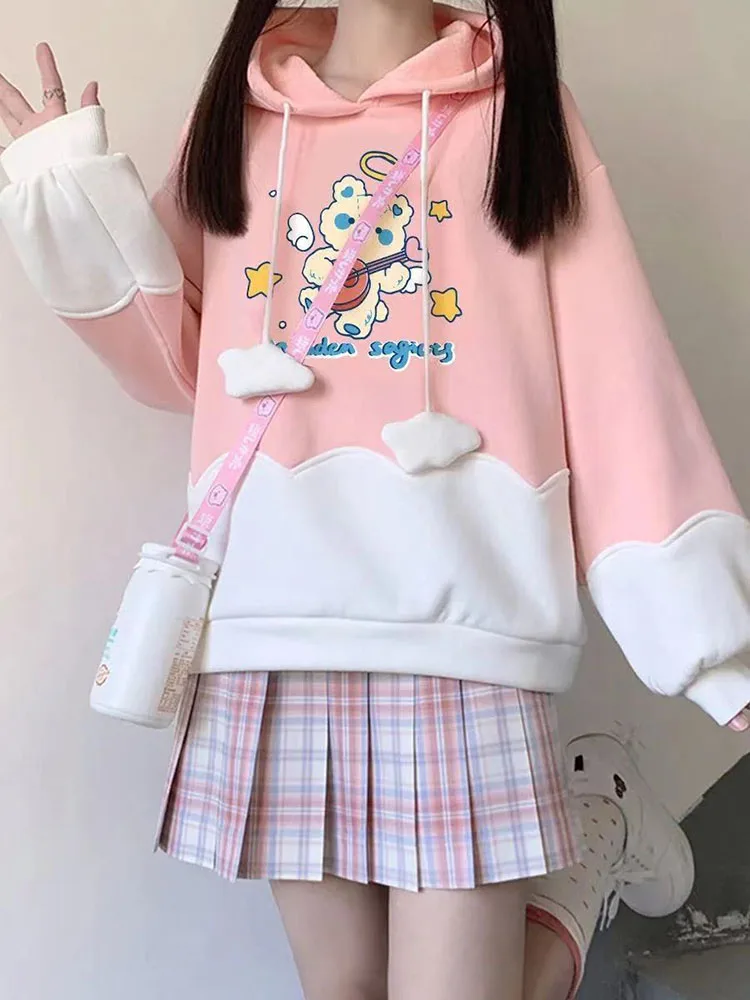 

Комплект одежды для девочек на весну и осень, новинка 2022, свитер с капюшоном и длинным рукавом + плиссированная юбка в клетку, детская повсед...