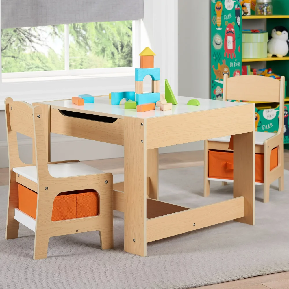 Набор детских деревянных столов и стульев, натуральный цвет, меламин, 3 предмета, детская мебель, столы