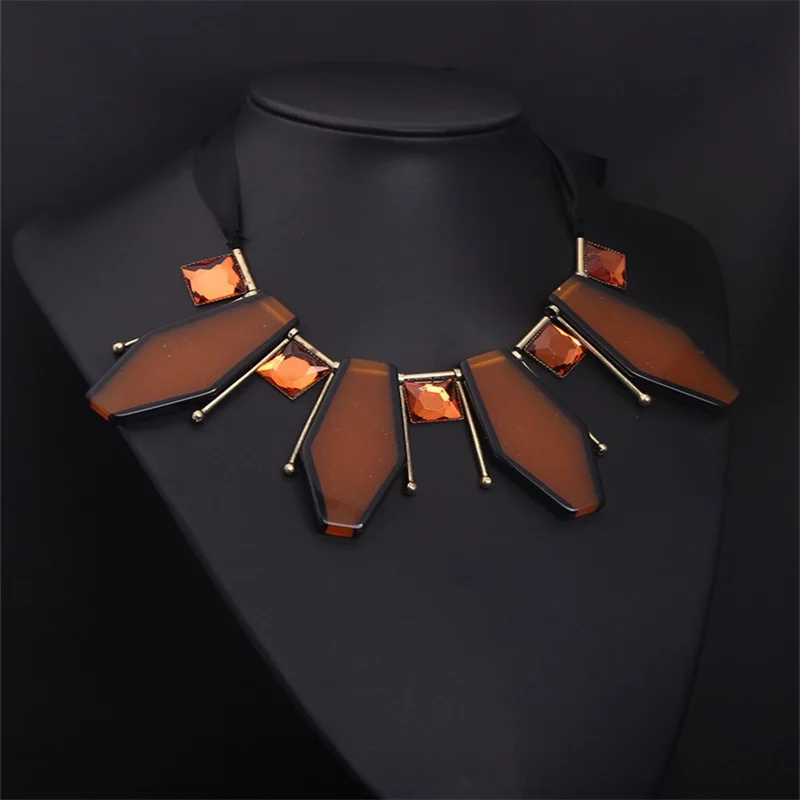 

Fashion New Geometric Gem Ribbon Necklace Fake Collar Exaggerated Collarbone Accessories