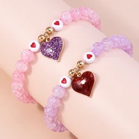 2pcs cute popcorn beads bracelet romantic shinning love heart mom mushroom charms bracelets for girls bff jewelry set