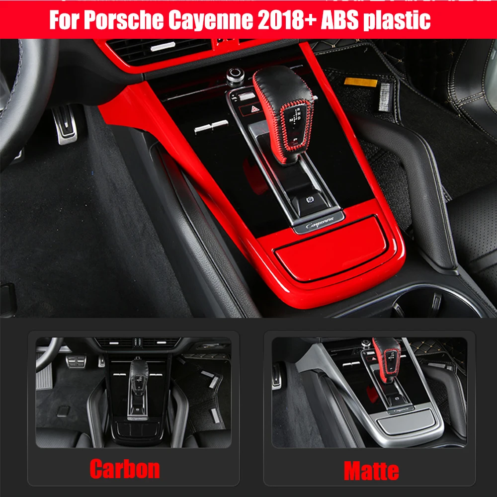 ABS Matte/Carbon/red Car gear shift knob frame panel Decoration Cover Trim For Porsche Cayenne 2018-2022 Auto Accessories