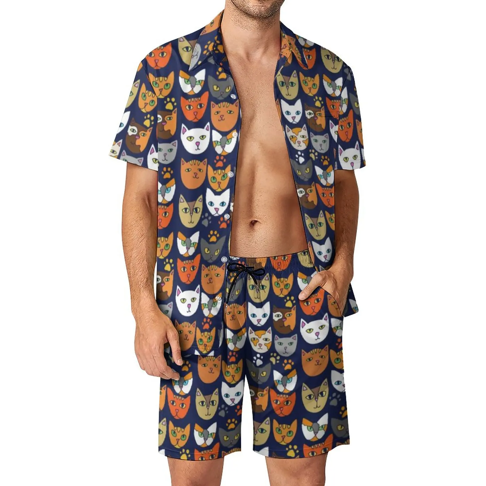 

Everywhere Cat Men Sets Funny Animal Casual Shorts Fitness Outdoor Shirt Set Fashion Graphic Suit Short-Sleeve Plus Size Clothes