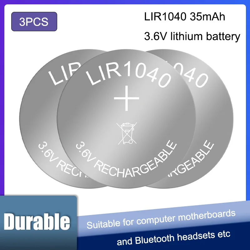 

3 шт. LIR1040 кнопочный аккумулятор 3,6 в 35 мАч для беспроводных наушников перезаряжаемая литиевая батарея Bluetooth наушники