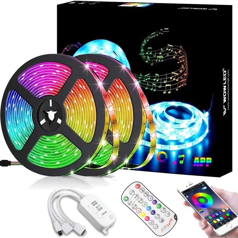 

HMTX 1 Set, WOWLED LED Strip Lights, 32.8ft (2x5m) RGB 5050 300LEDs Rope Lights, Wireless Smartphone APP Control, 24Key Remote C