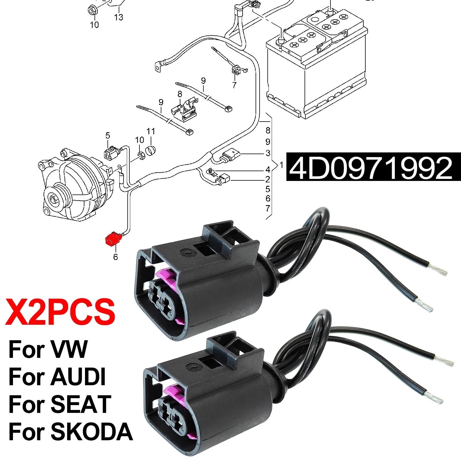 

4D 0971992 2 шт. для AUDI VW SKODA SEAT 2PIN проводной разъем генератора топливные форсунки гнездовая вилка ремонтный комплект ткацкий станок проводка