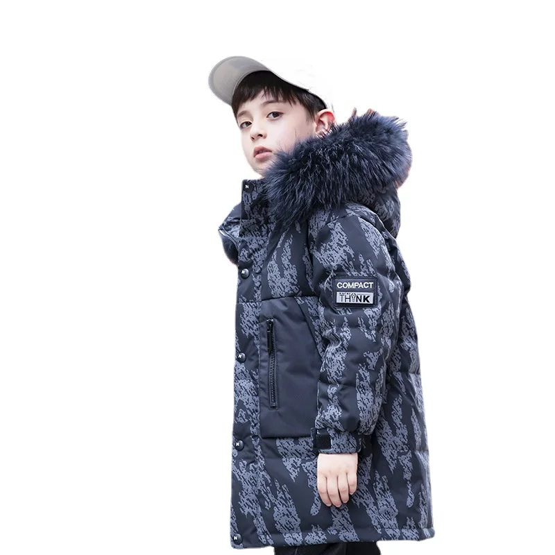 Kid Boy's Winter Parka Hooded Pur Overall Long Jackets Children Down Coat Thick Warm Toddler Clothes Outerwear Snowsuit